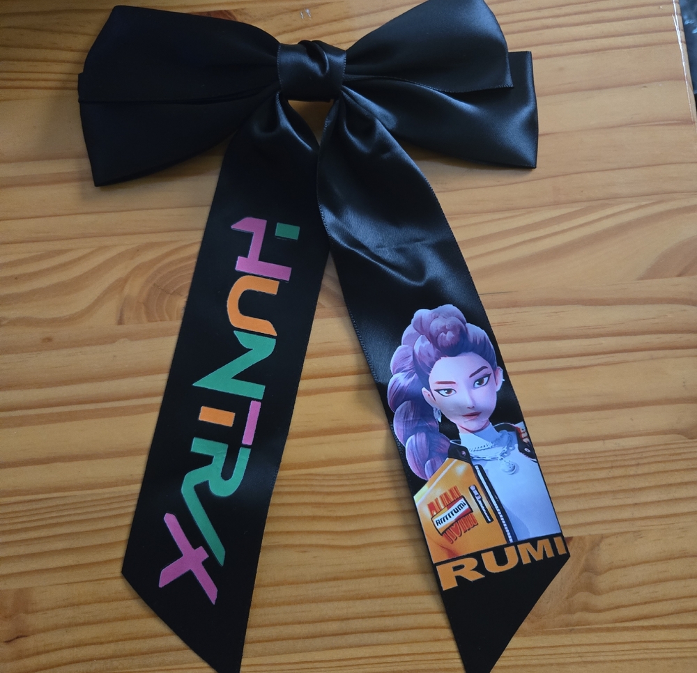 Kpop Inspired Graphic Print Black Satin Hair Bow